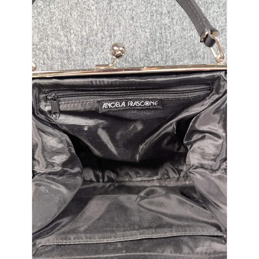 Angela Frascone Floral Tulip Kiss Lock Frame Bag Black Watercolor Top Handle